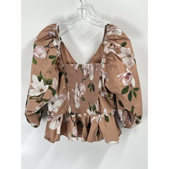 Express Brown Floral Milkmaid Top Sz Large Cottagecore Square Neck - Picture 6 of 6